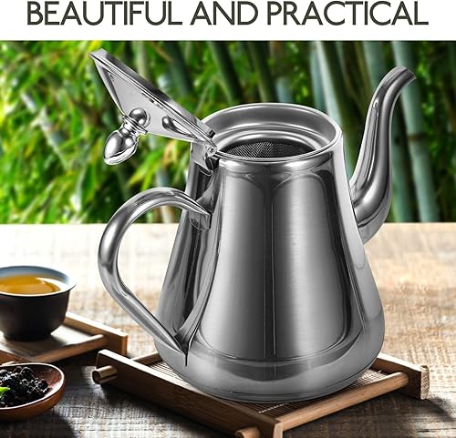 Miniatura 4 de UPKOCH Tetera de acero inoxidable, 1.5 litros, tetera para verter sobre plata, tetera, tetera, tetera, calentador de agua caliente para camping,