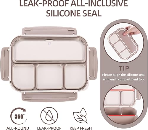 Miniatura 5 de QQKO Lonchera Bento para adultos, recipientes para adultos, hombres y mujeres, loncheras para niños para la escuela con 4 compartimentos, recipiente