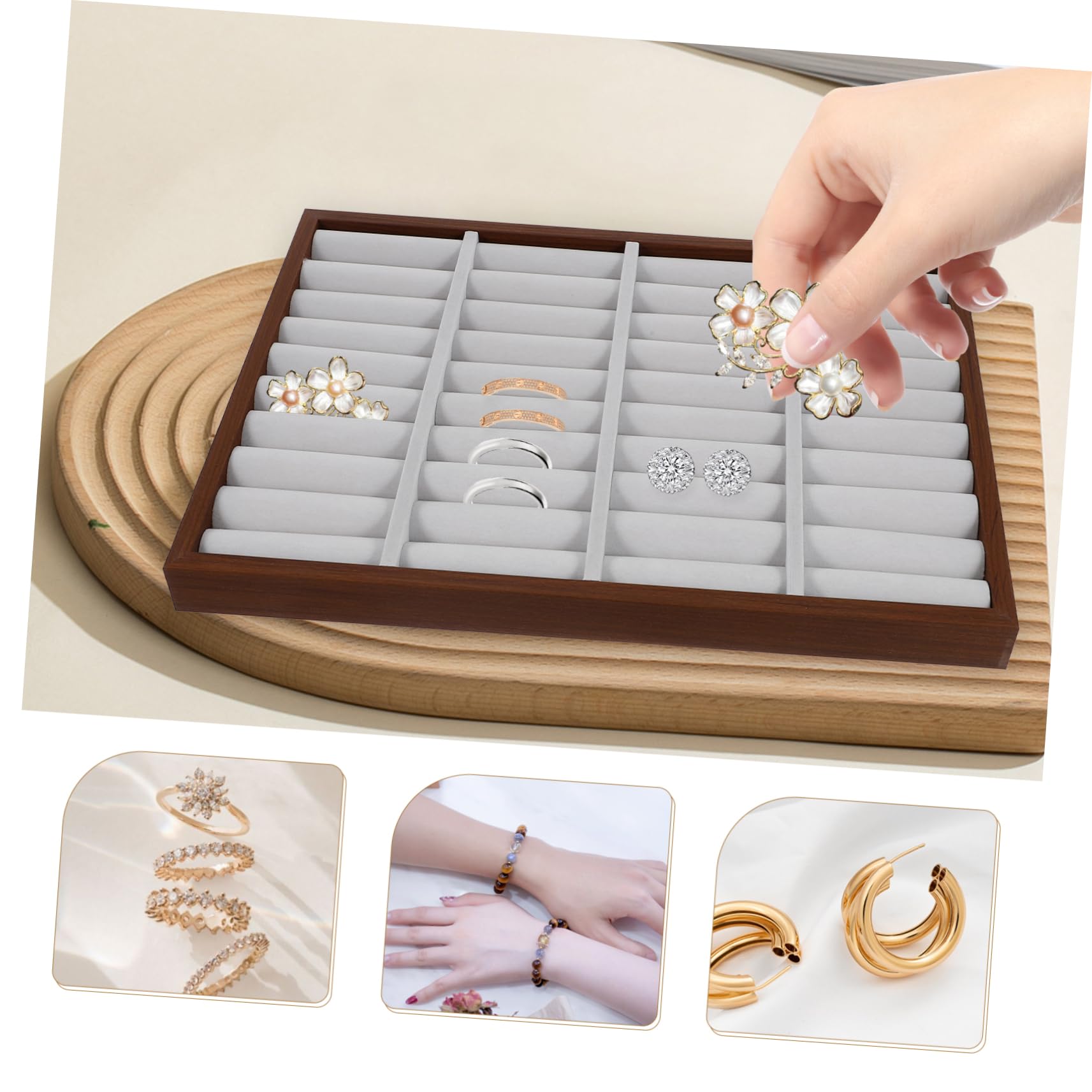 Mikikit Bandeja para Joyas Fácil de Guardar Organizador Ligero de Madera Marrón para Pulseras y Anillos Uso Personal y Viajes de Negocio