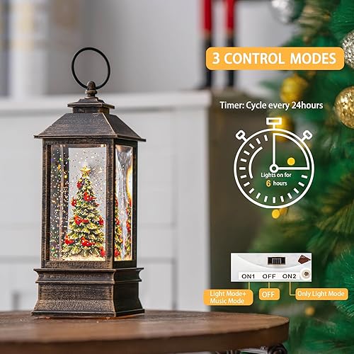 Miniatura 4 de Árbol de Navidad iluminado de 10 pulgadas, con música, globo de nieve, decoración de purpurina giratoria para el hogar de Navidad, sala de estar,