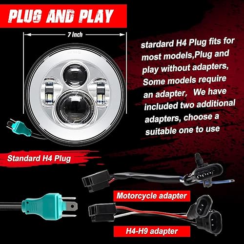 Miniatura 4 de Faro delantero LED de motocicleta de 7 pulgadas compatible con Harley Davidson Street Glide Road King Electra Glide Fat Boy Heritage Softail Deluxe