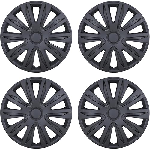 15 Inch Hubcaps Set of 4 Wheel Rim Cover Universal R15 Hub Caps Replacement ABS Material Exterior Accessories for Car Pickup Truck SUV (15-Inch, Matte Black)