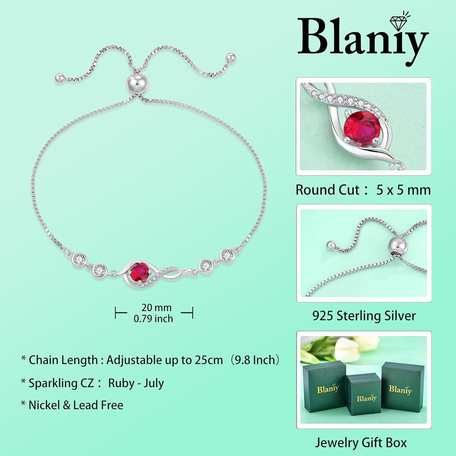 Infinity Bracelets for Women 925 Sterling Silver Adjustable Link Bracelet Birthstone Jewelry Gifts for Her - Image 6