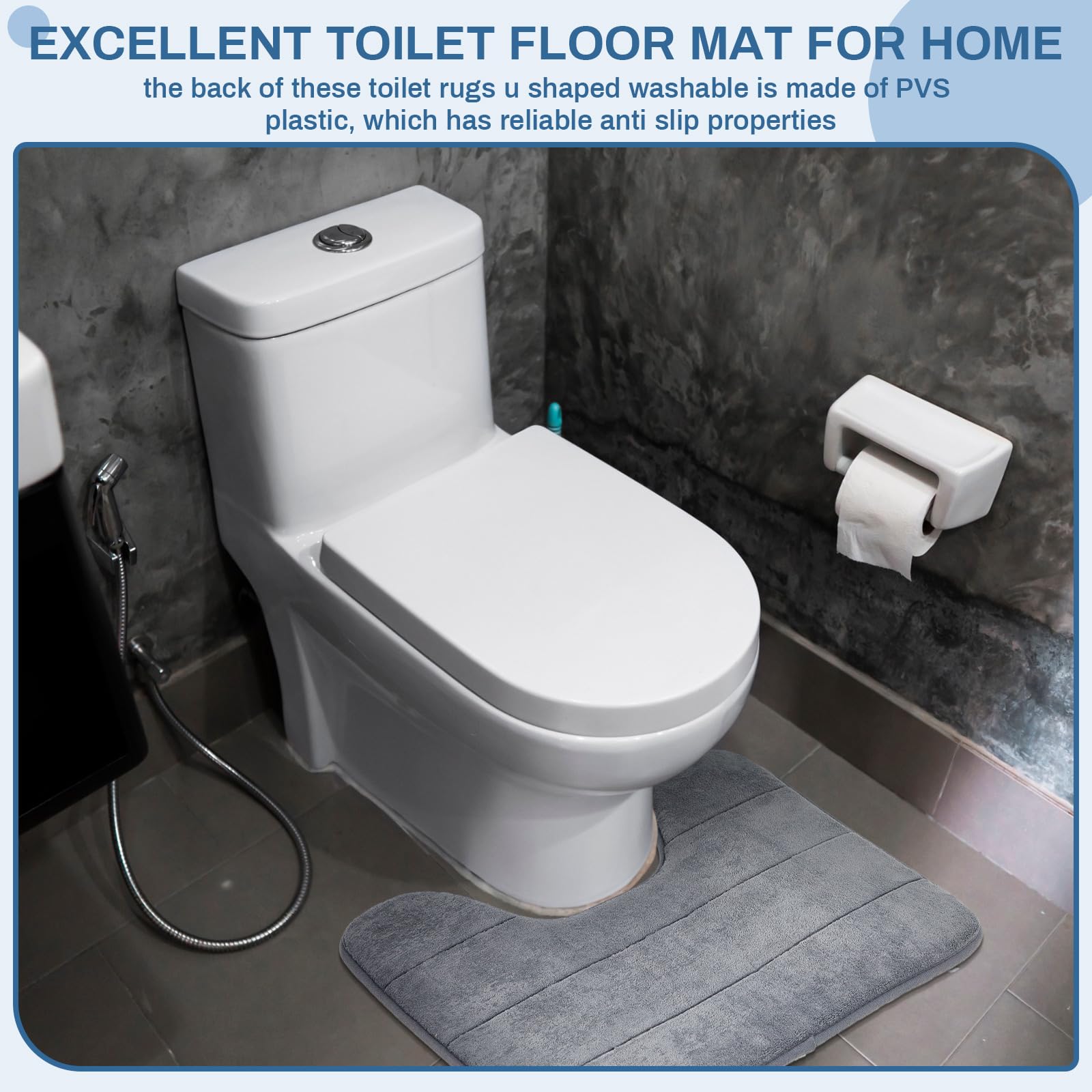 Timgle 6 alfombras de baño de espuma viscoelástica en forma de U de 15.7 x 19.7 pulgadas, antideslizantes, absorbentes, suaves, gruesas, para baño, lavadoras a máquina, color gris