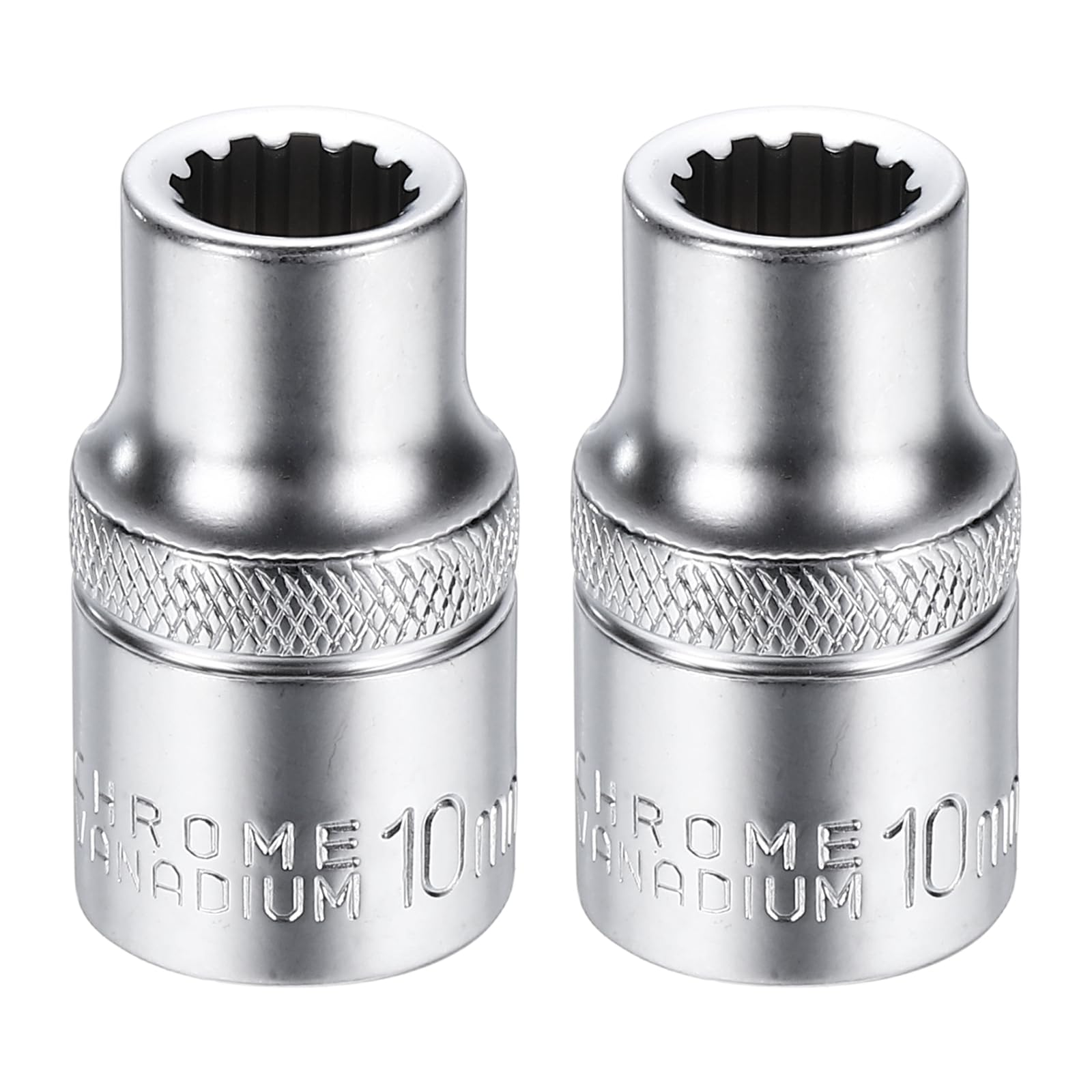 sourcing map 2pcs 12 Points Socket 1/2" Drive 10mm Metric Shallow Socket 1.5" (38mm) Long CR-V Steel Nickel Plating for Home Auto Nuts Bolts Repair