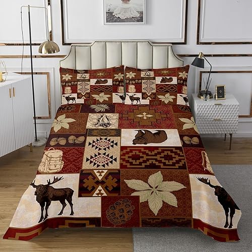 Vista 24 de Erosebridal Juego de colcha de animales del bosque, juego de colcha con temática de caza de lobos para niños y niñas Juego de ropa de cama rústica