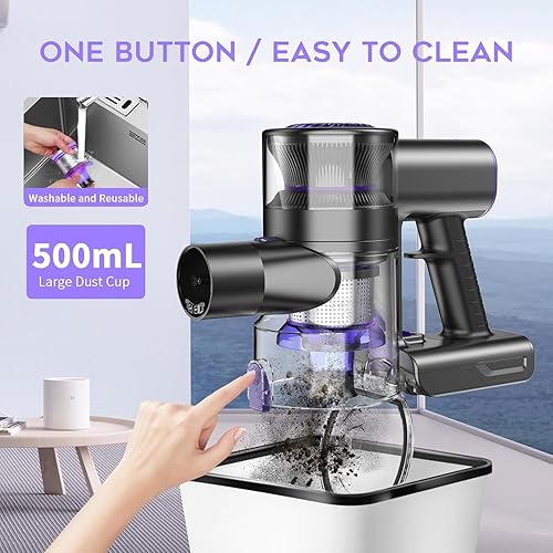 Miniatura 4 de Aspiradora inalámbrica, aspiradora para el hogar con motor sin escobillas de alta velocidad de 80000 RPM, hasta 40 minutos de tiempo de ejecución, 2