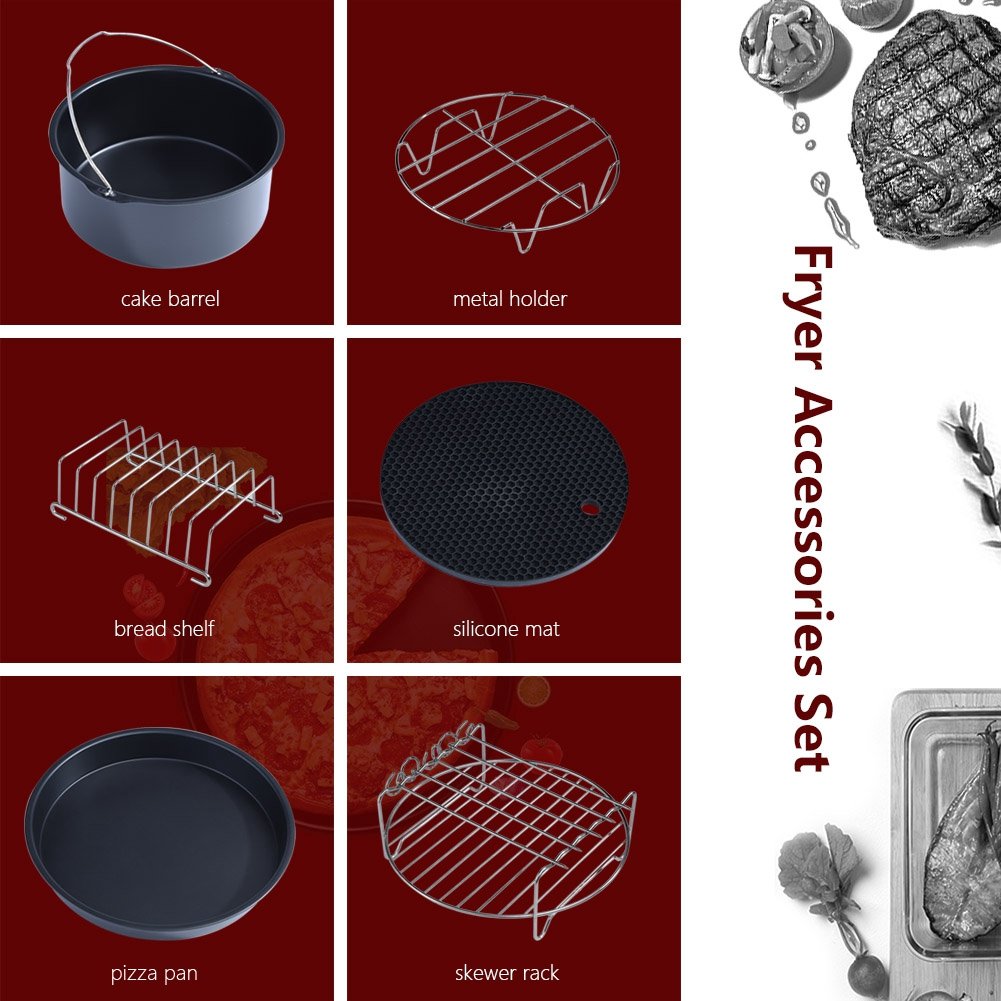 Kit di Accessori per friggitrice, Kit di Parti per friggitrice ad Aria Multifunzione Universale 6 in 1 per Barbecue, Cucina