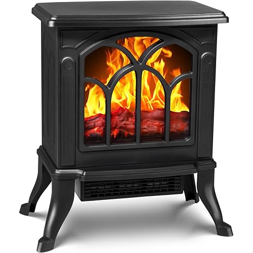 LifePlus Fireplace Heater, Electric Fireplace Stove with 3D Realistic Flame, Portable Fireplace Space Heater for Indoor Use with Thermostat, 750W/1500W Mode, Overheating Protection