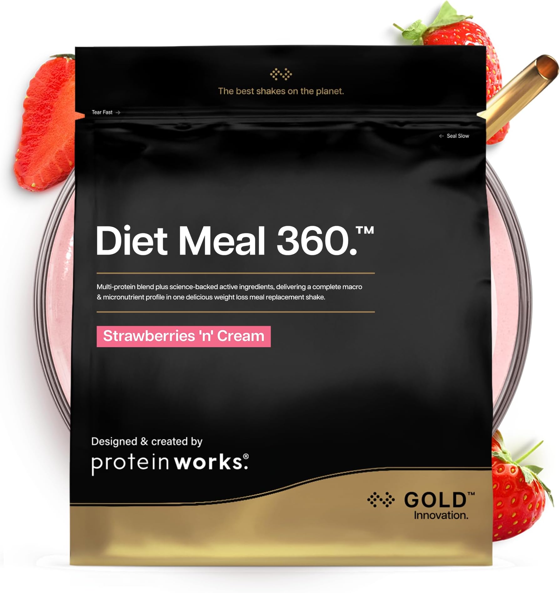– Protein Works | Diet Meal 360 - GOLD Innovation, Diet Meal Replacement Shake, Supports Weight Loss, 24 Vitamins & Minerals, Added Flaxseed, Inulin, Omega 3, Strawberries 'n' Cream, 7 Meals, 500g