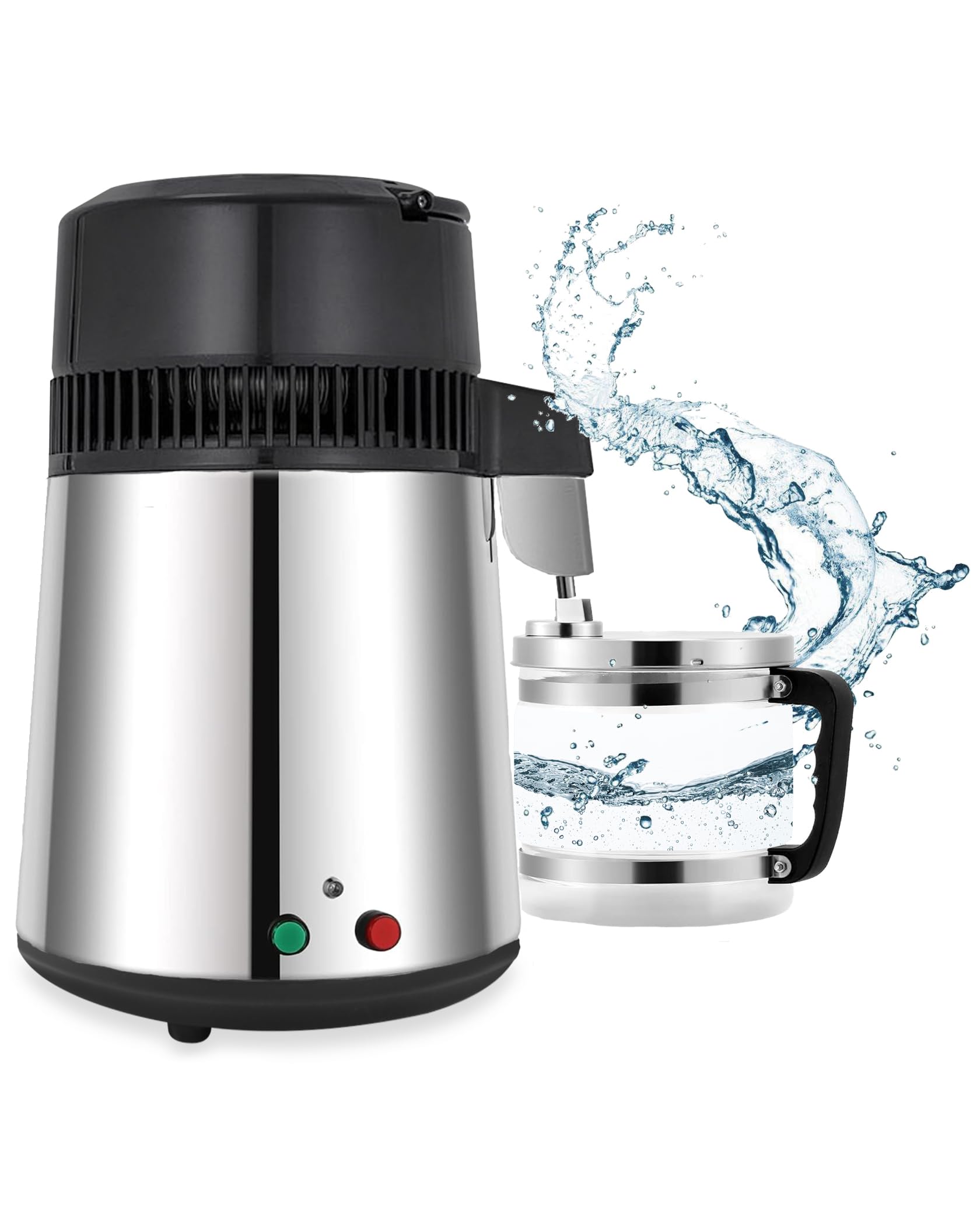 FoundGo Edelstahl Wasserdestilliergerät 750W 1L/H Automatischer Wasserdestillierer mit Glaskanne