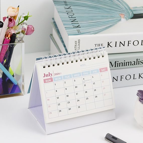 Mini Desk Calendar 2024-2025,Standing Desk Calendar from Jul.2024 to Dec.2025 18 Months Small Desk Calendar 2024-2025,Flip Calendar for Desk (Blue)