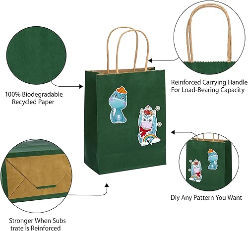 Miniatura 10 de Paquete de 100 bolsas de regalo rosas de 10.5 x 8.5 x 4.5 pulgadas, bolsas de papel con asas, bolsas de papel, bolsa de regalo de cumpleaños, bolsas