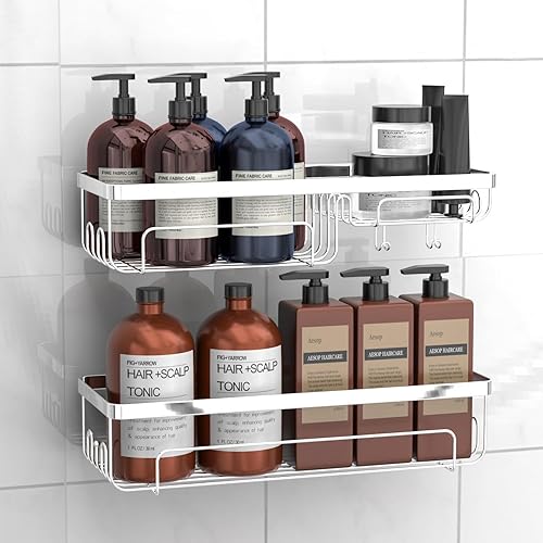 Quapkatt Organizador de ducha adhesivo, SUS304, organizador de ducha de acero inoxidable, paquete de 2 unidades, organizadores de baño y
