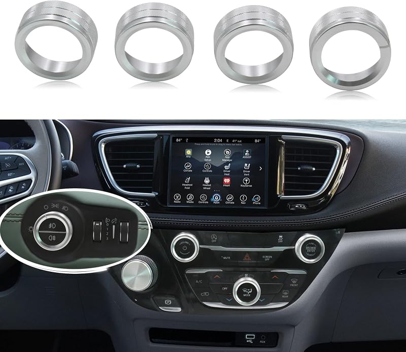 Kit de capas para manoplas do ar-condicionado e faróis Chrysler Pacifica, Pacifica Hybrid e Voyager prata