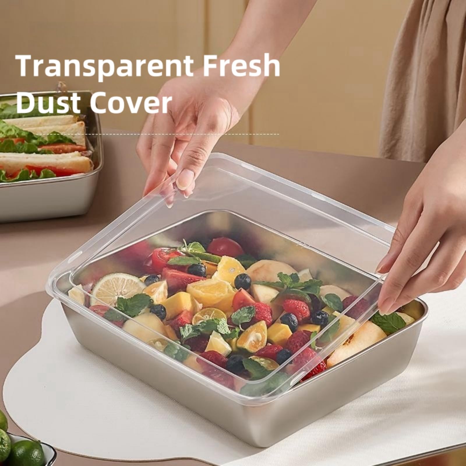 6 contenitori per alimenti con coperchio, in acciaio inox, per congelatore, con coperchi ermetici, adatti per forno e lavastoviglie (2200 ml)