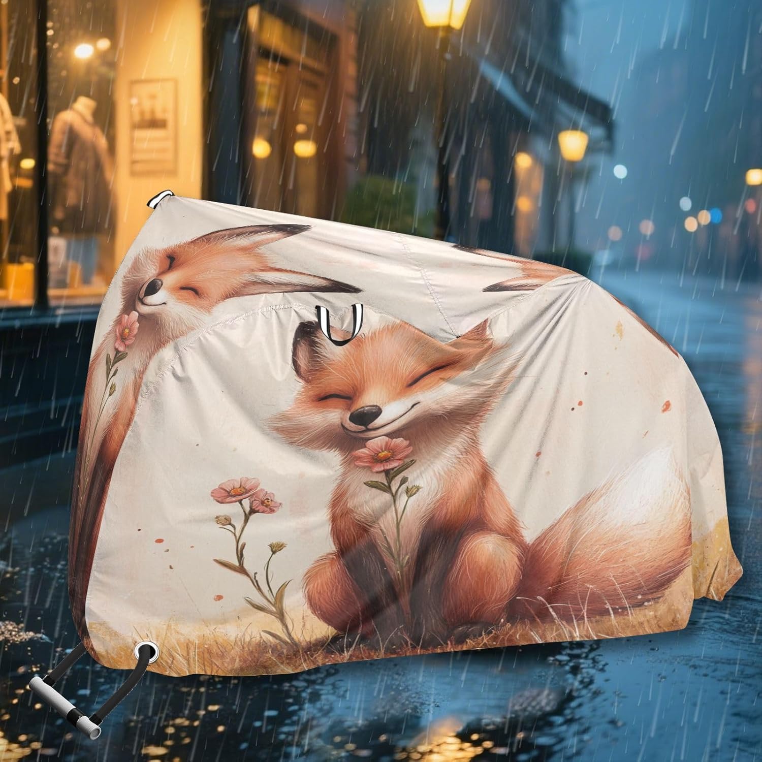 ALAZA Fox Poppy Flower Bike Cover Waterproof Outdoor Ebike Bicycle Covers Tarp Protection for 1/2 Bikes, Sun UV Dust Wind Proof
