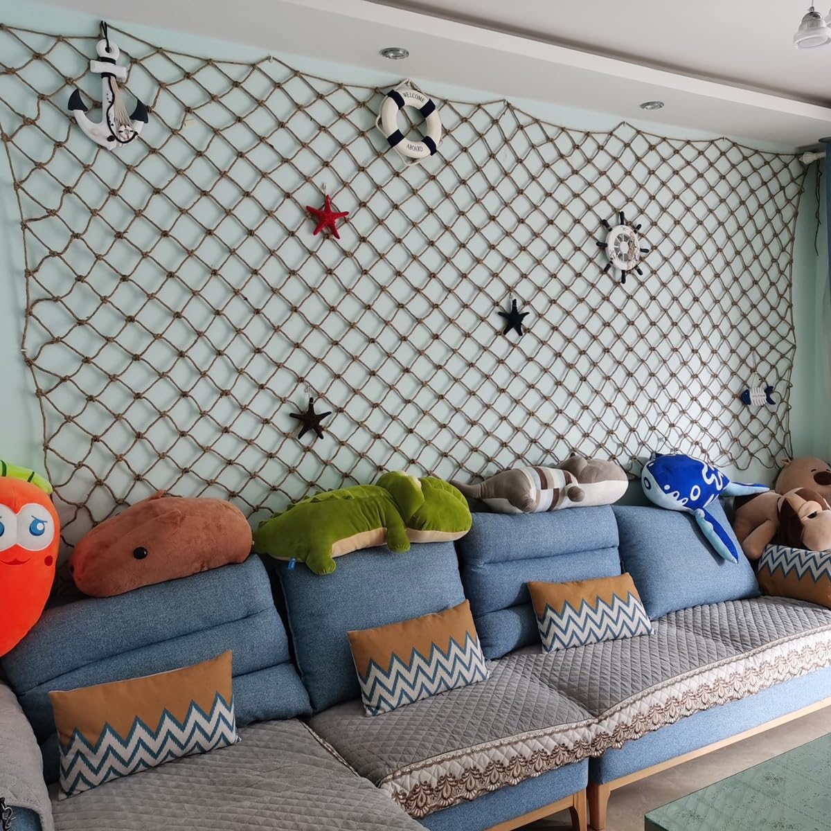 Rete di sicurezza per bambini e animali domestici intrecciata a mano, corda di iuta spessa, resistente, anticaduta, per uso interno/esterno, rete decorativa personalizzabile per piante rampicanti (1 x