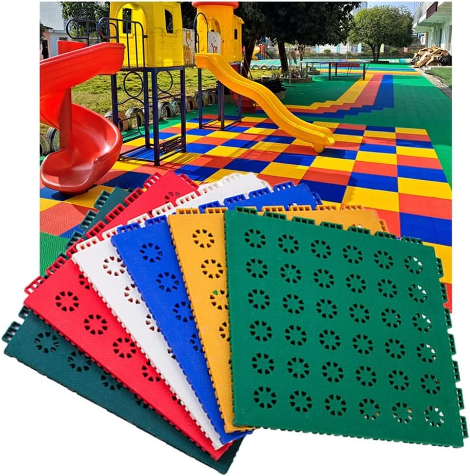 Floor Tiles 16 PCS Modular Interlocking Floor Tiles, Kindergarten Playground Park DIY Puzzle Sports Floor, Anti-Skid and Wear-Resistant,25CM,White-16PCS