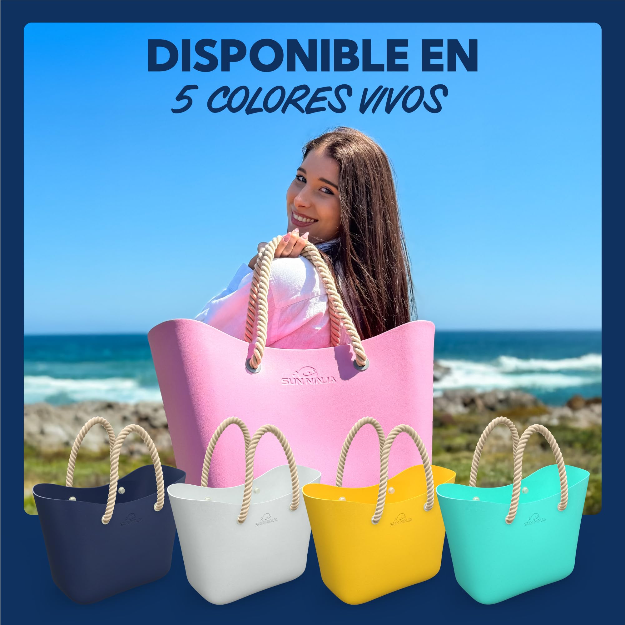 SUN NINJA Bolsa de playa de goma, extra grande, impermeable, de EVA, con asas de cuerda, para playa