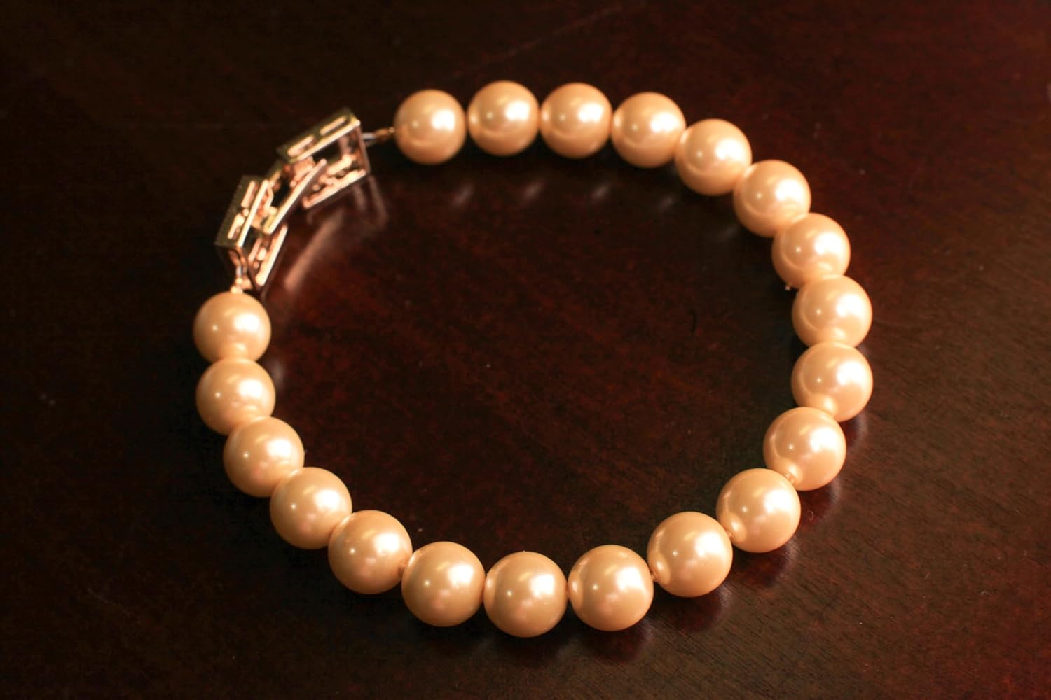 Golden Yellow South Sea Shell Pearl 8,10mm Bracelet in Fancy CZ Gold Clasp, Bridal, Gift for Her, Handmade Custom Order