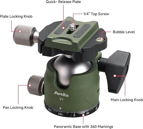 Miniatura 2 de AVELLA V1 - Trípode de cámara DSLR con cabezal de bola de 38MM, giro de 360 grados, diseño de ranura en U, para cámaras Canon Nikon Sony Olympus