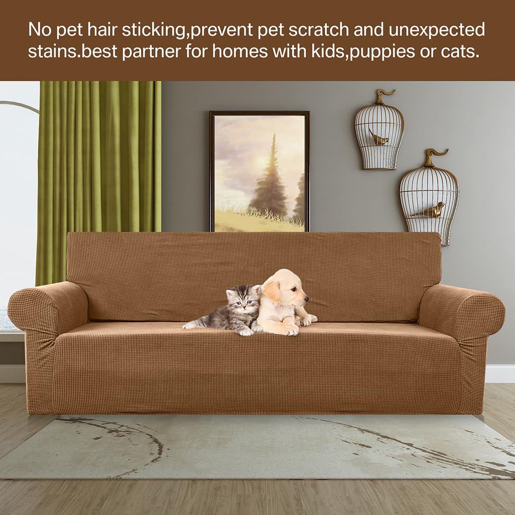 HEYOMART High Stretch Sofa Cover 1 2 3 4 Seater Couch Cover for Living Room Jacquard Knitted Thick Sofa Slipcovers for Dogs Pets Cats Furniture Protector (1 Seater - Image 2