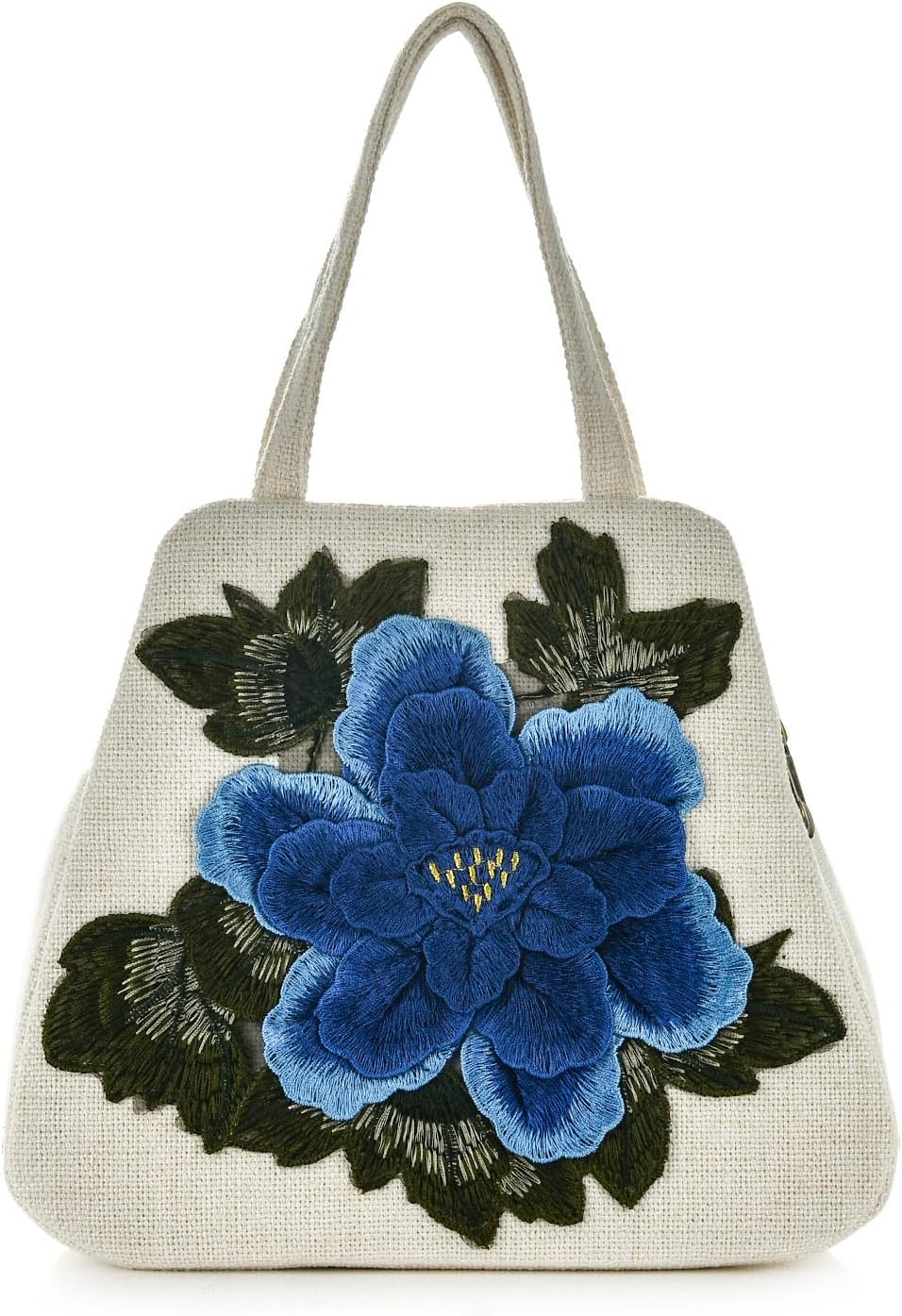 Women Retro 3D Flowers Top-handle Handbag Ladies Boho Embroidered Handmade Double Zip Tote Purse Chinese Ethnic Hobo Bag