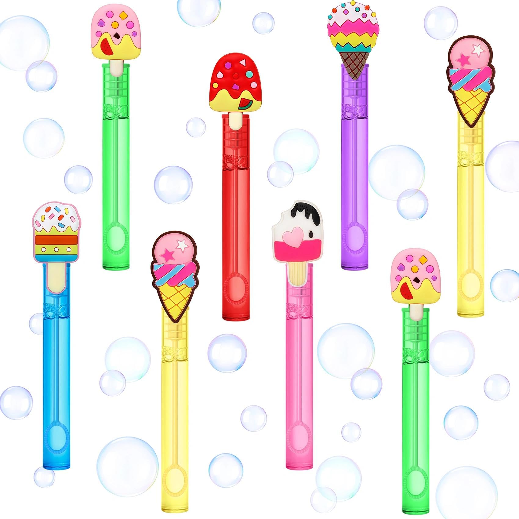 24 Ice Cream Party Favors Bubble Wands for Kids, Mini Bubbles Wand Toys, Summer Ice Cream Theme Birthday Party Supplies Goodie Gift Bag Stuffers Pinata Classroom Prizes
