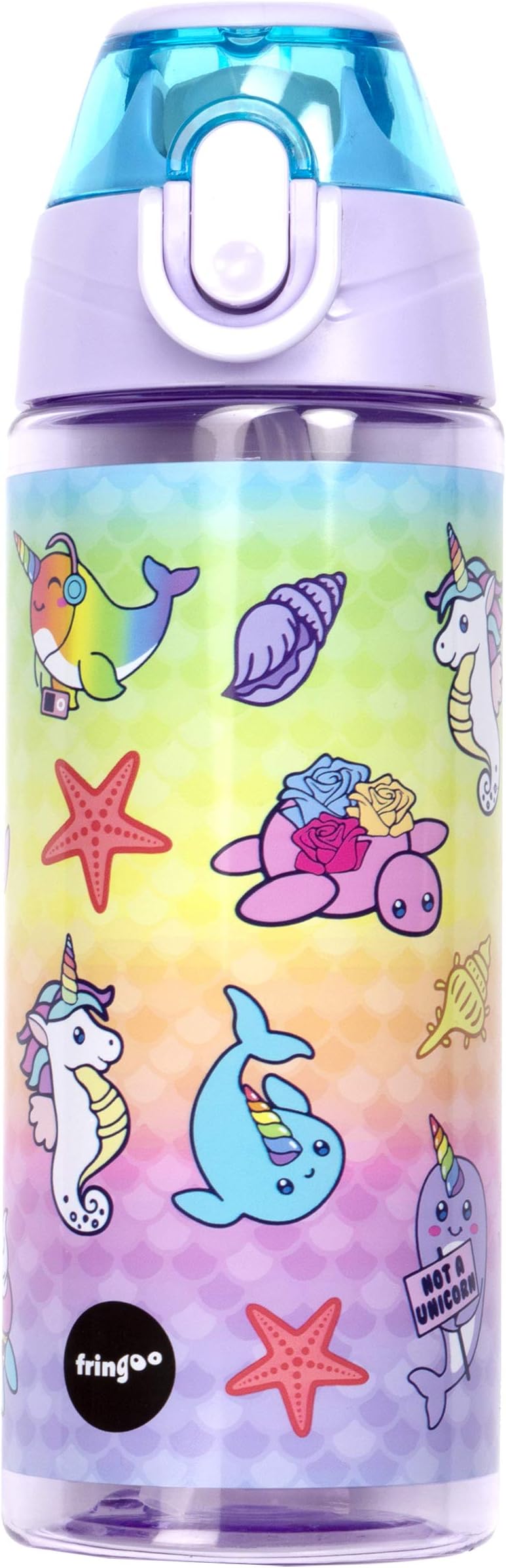 600ml Kids Water Bottle with Straw & Fliptop Lock - 100% Leakproof - BPA Free 600ml Kids Water Bottle for School - Narwhal & Seahorse