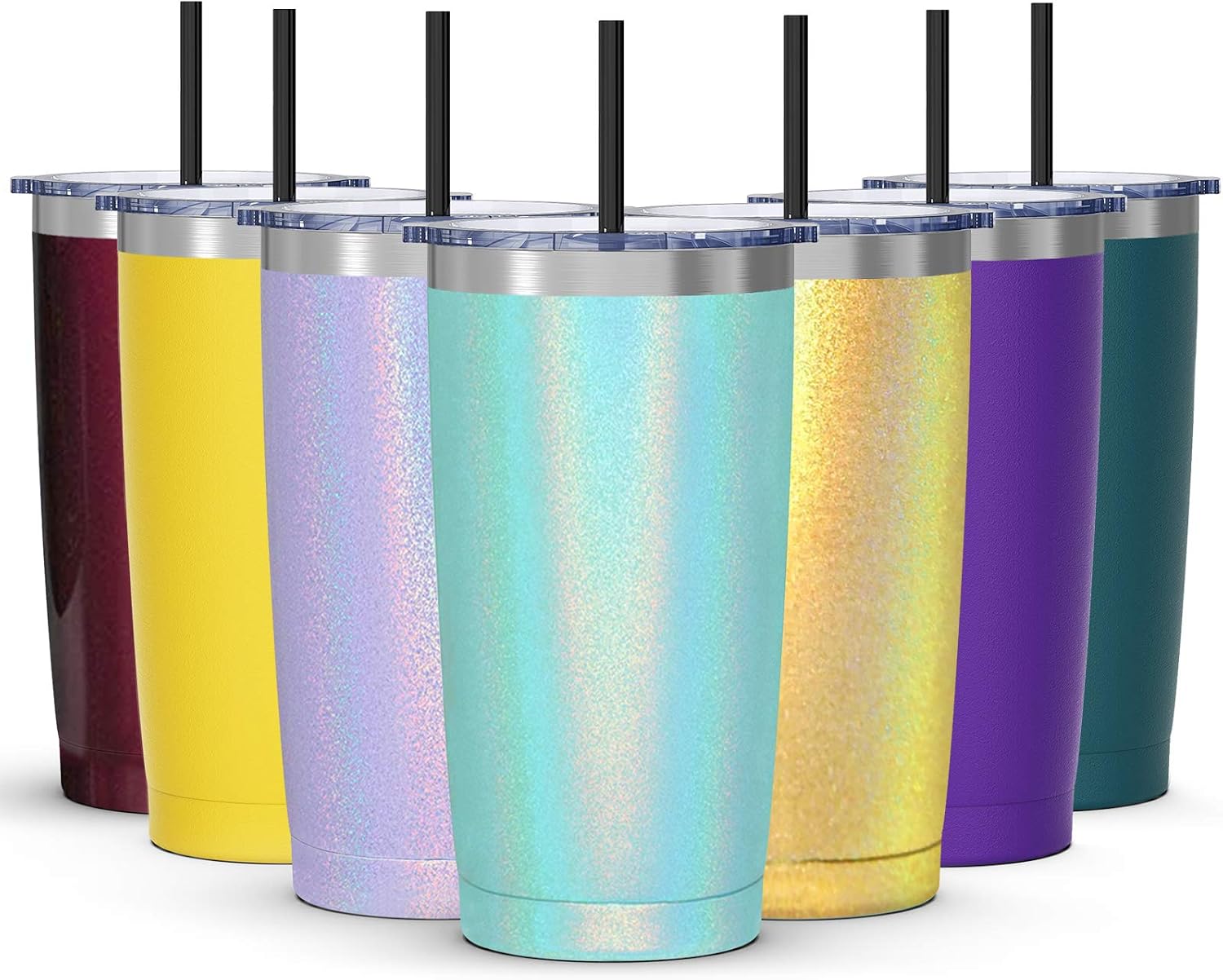 Bastwe 20oz Insulated Tumbler with Lid & Straw, Stainless Steel Coffee Cup, Double Wall Vacuum Insulated Travel Coffee Mug with Splash Proof Sliding Lid for Home & Office (Mint Glitter)