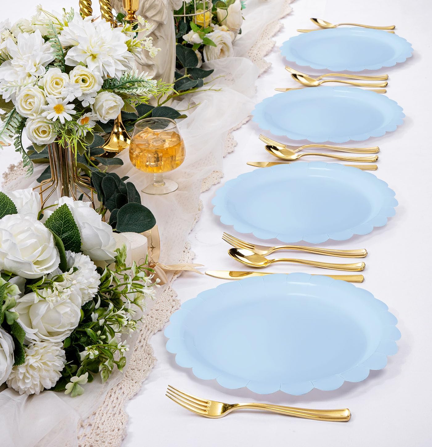 HEIPINIUYE 50 Pieces Light Blue Paper Plates 7 Inch Baby Blue Scalloped Plates Disposable Dinner Plates for Wedding Baby Shower Birthday Party Dessert Plates - Image 6