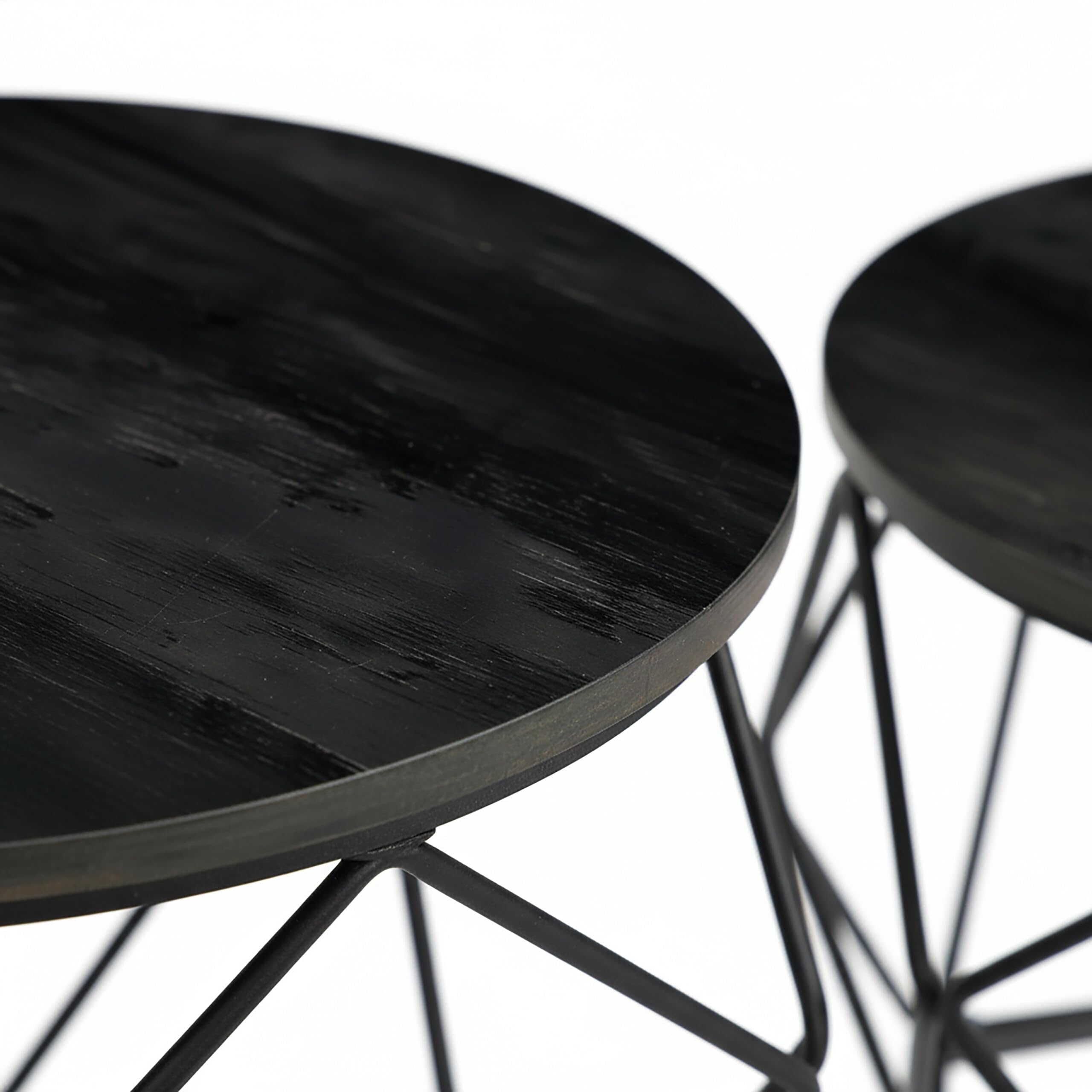 Relaxdays Set de 2 mesas auxiliares Redondas de Madera y Metal, Estilo Vintage, 50x40x40 cm, Negro