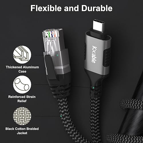 Miniatura 4 de Cable USB C a Ethernet de 30 pies, cable tipo C a RJ45, conectado directamente, red LAN Gigabit, compatible con Thunderbolt 34, para MacBook ProAir,