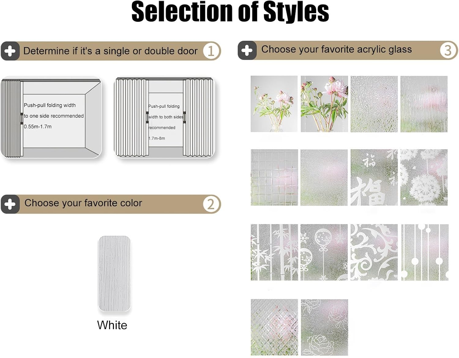 PVC Trackless Folding Sliding Door 78" Tall, Accordion Interior Door with Frosted Acrylic Glass, Ideal for Living Room, Doorway Room Divider, 35" Wide Panel (198cm x 88.9cm)