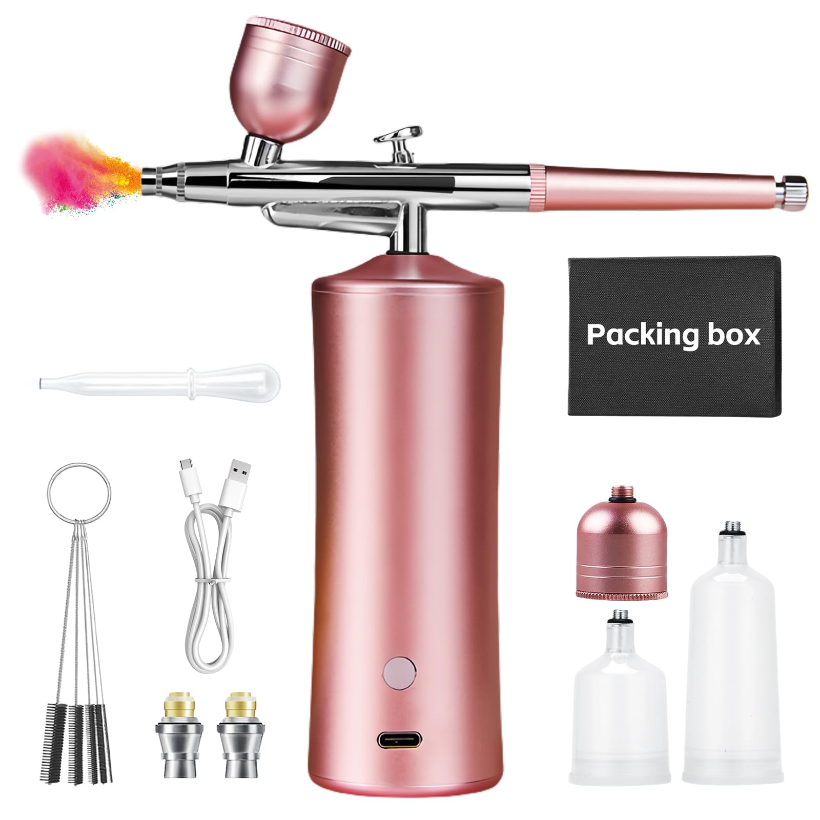 Kit Aérographe, Kit Aérographe Sans Fil, Aerographe, Aérographe Sans Fil, Avec Chargement Usb, Pour Maquillage, Artisanat, Gâteau, Tatouage, Modèle, Décoration D'ongles (Rose)