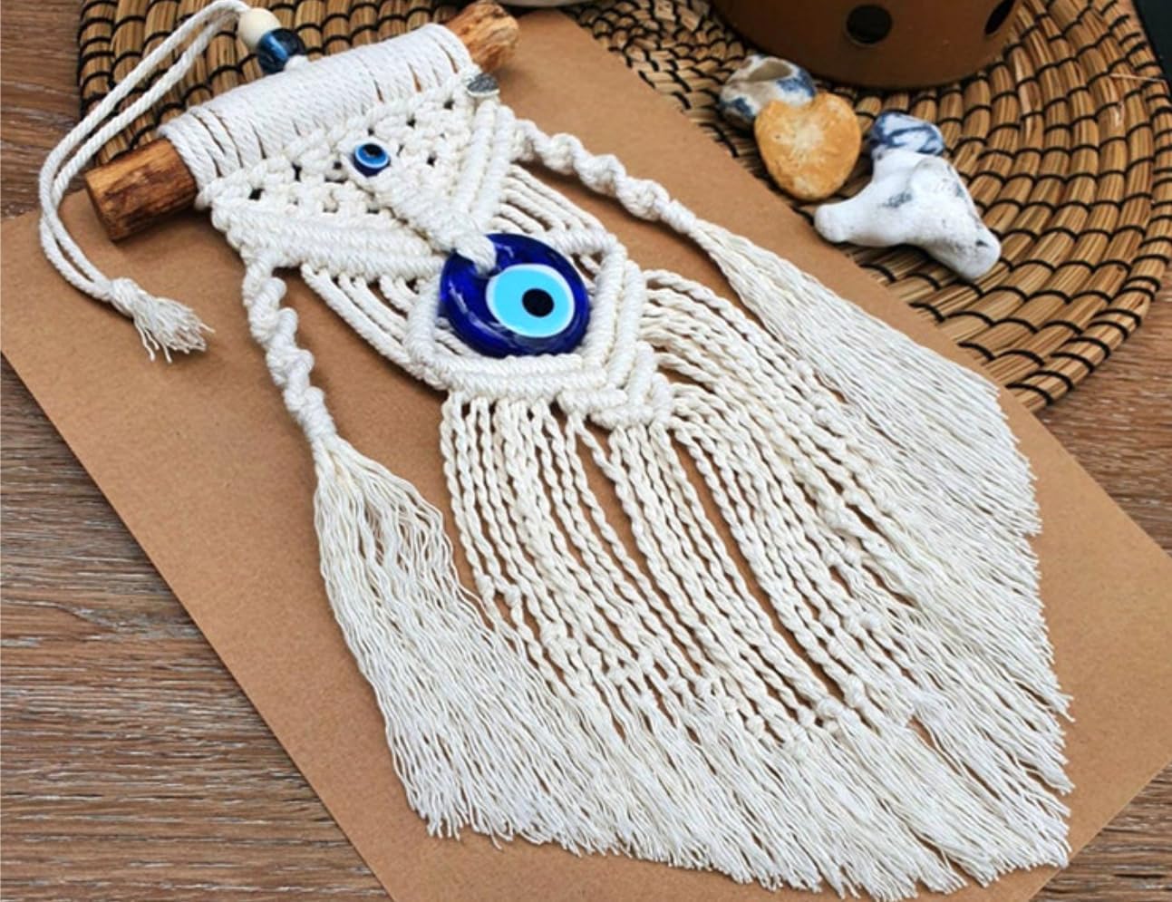 Yeaco Handmading Boho Waving Wall Decor With Evil Eye Dream Catcher