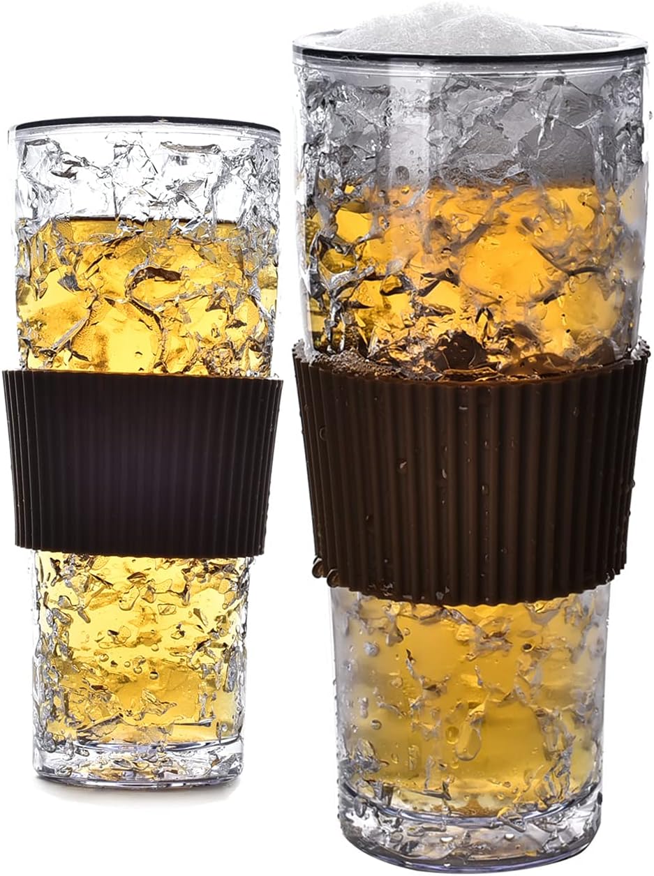 Freeze Beer Pint Glass with Removable Band, Double Walled Plastic Frozen Pint Glass, Enjoy The Summer and Keep Your Beverage Cool. 12 oz (2pc)