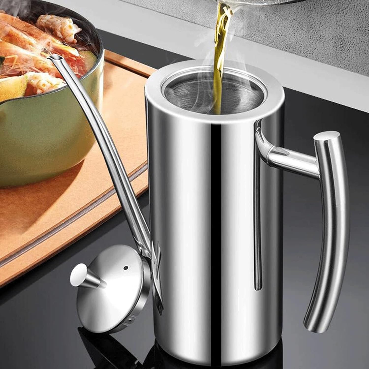 Oil Bottle Premium Stainless Steel Oil Bottle Kettle Vinegar Dispenser Sauce Seasoning Can Pots Oil Container Kitchen Accessories