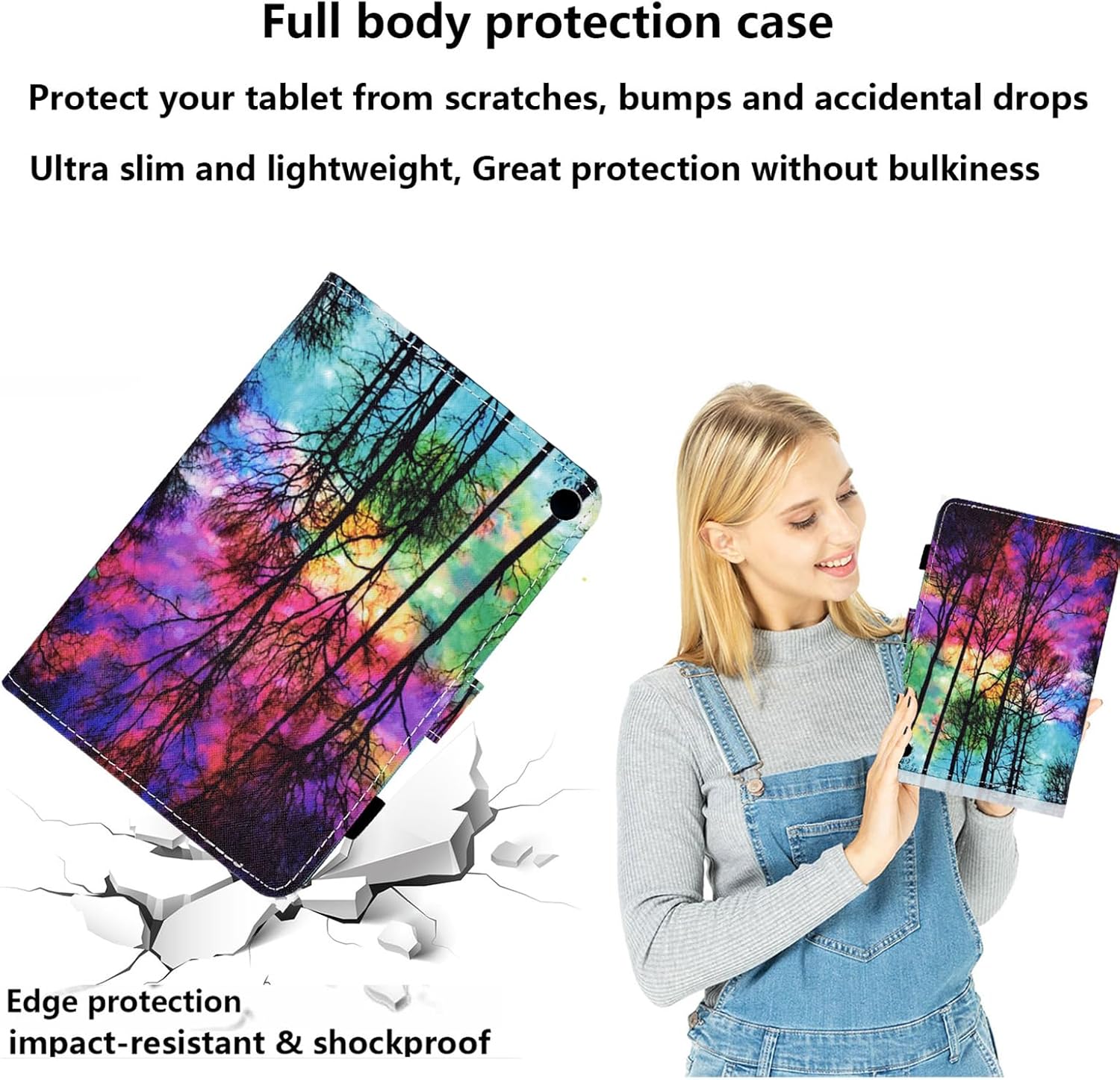 Case for Amazon Kindle Fire HD 8 & Fire HD 8 Plus Tablet 8" (12th/10th Generation, 2022/2020) with Pencil Holder/Pocket [Auto Sleep/Wake] PU Leather Stand Magnetic Cover, Rainbow Dust Tree