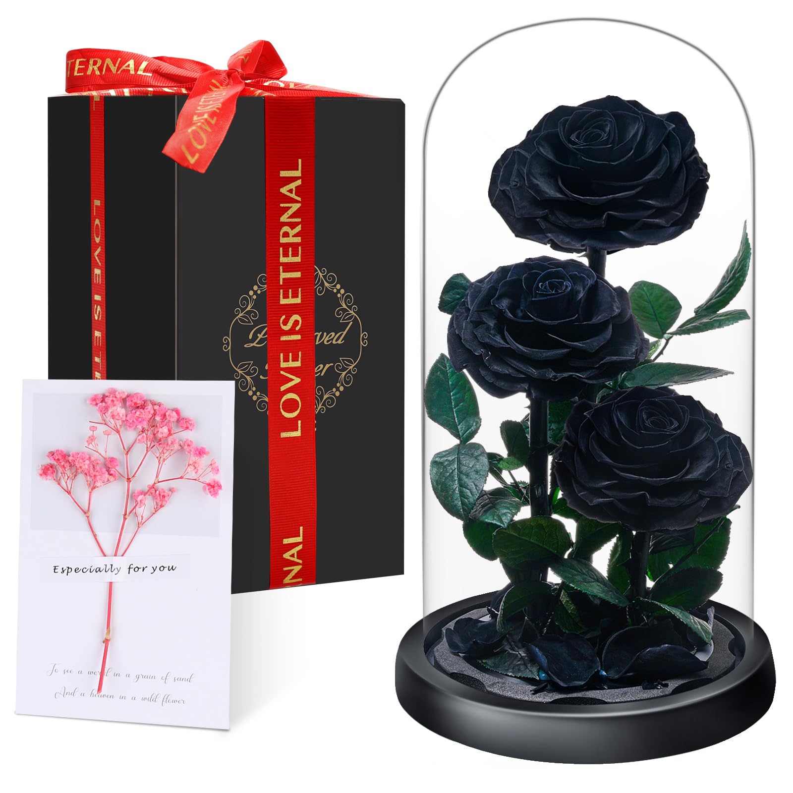 Rose Éternelle sous Cloche, Naturelle Fleur Eternelle Cadeau, Idée Boite Rose Eternel, Cadeau pour la Saint-Valentin, Fête des Mères, Noël, Anniversaire, Femme, Copine, Amie, Maman, Grand Mere