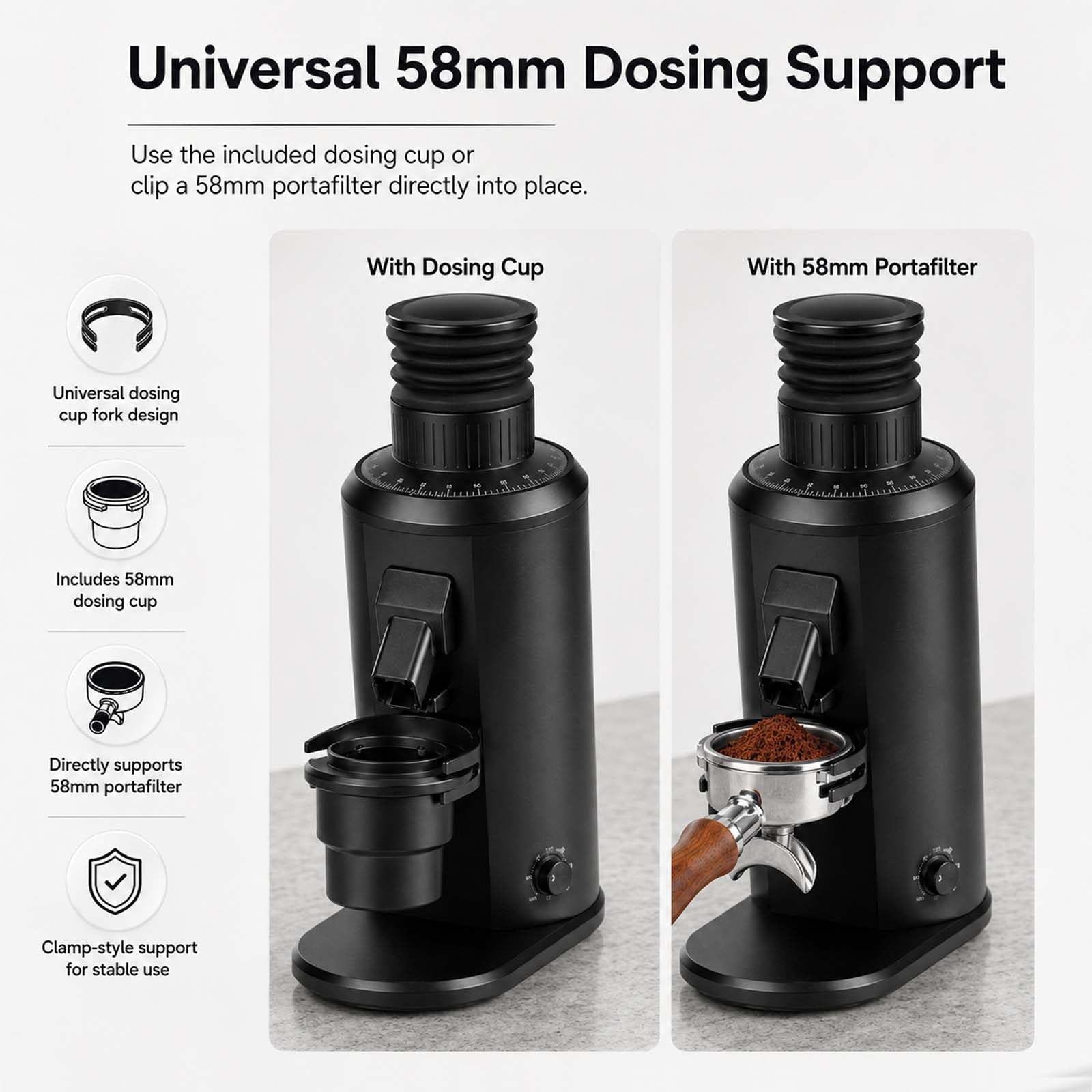 Molinillo Dosificador para CafeteríAs: Muelas De 80 Mm Y Soporte Black | Optimizado para un flujo de trabajo rápido; compatible con cestas de 58 mm y ajuste micrométrico de 100 niveles.