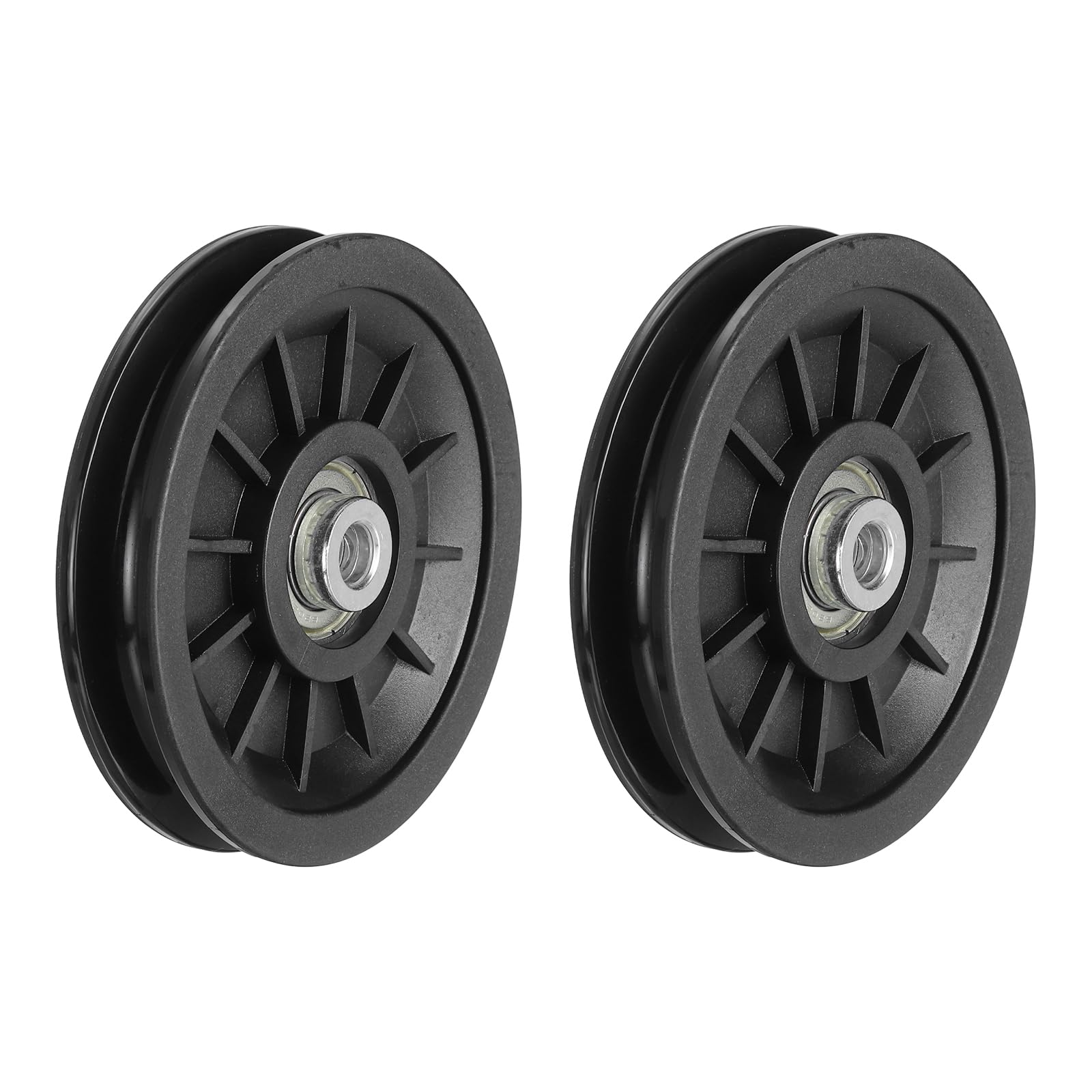 YELARXI 110mm / 4.33" Nylon Bearing Gym Pulley Wheel, Gym Cable Pulley Wheel Fitness Equipment Accessories 2 Pcs & Steel Shaft & Black-Fitting for (Cable Machine/Garage Door/Home Exercise)