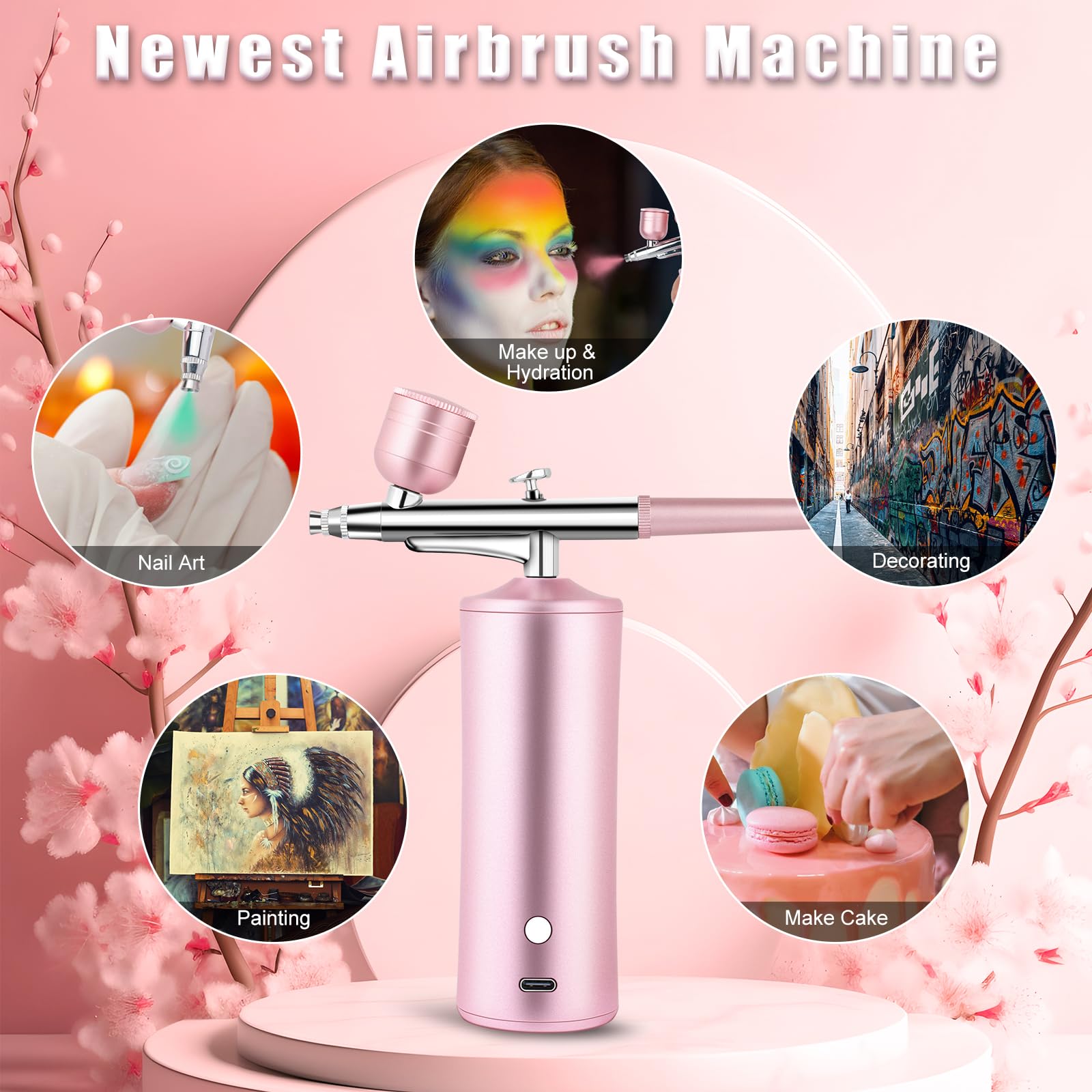 Aerographe Kit Complet, Viafexna Compresseur Aérographe Haute Pression, Injecteur D'Oxygène, pour L'Hydratation de la Peau, L'Art des Ongles, Tatouage, Peinture, Maquillage, Gâteau, Coupe de Cheveux