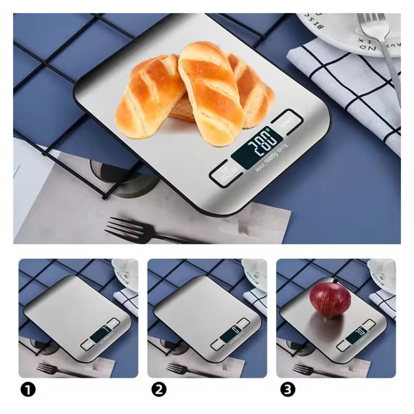 Báscula de cocina panel acero inoxidable 5 kg/1 g
