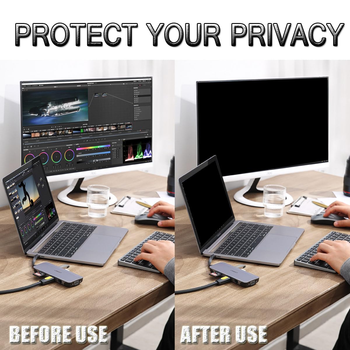 Écran de confidentialité pour ordinateur de bureau 24-32 pouces, film de protection 60 degrés, filtre d'écran amovible anti-lumière bleue, protection des yeux, film anti-reg(24 pouces 547*320 mm
