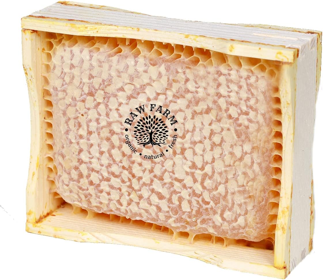 Raw Farm - Organic Raw Wildflowers Honeycomb in Wood Frame, Directly from the bee hive 400g