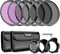 NEEWER 52mm Lens Filter Kit: UV CPL FLD ND2 ND4 ND8 + Hood Cap Pouch for Canon Nikon Sony Panasonic 52mm DSLR Lenses