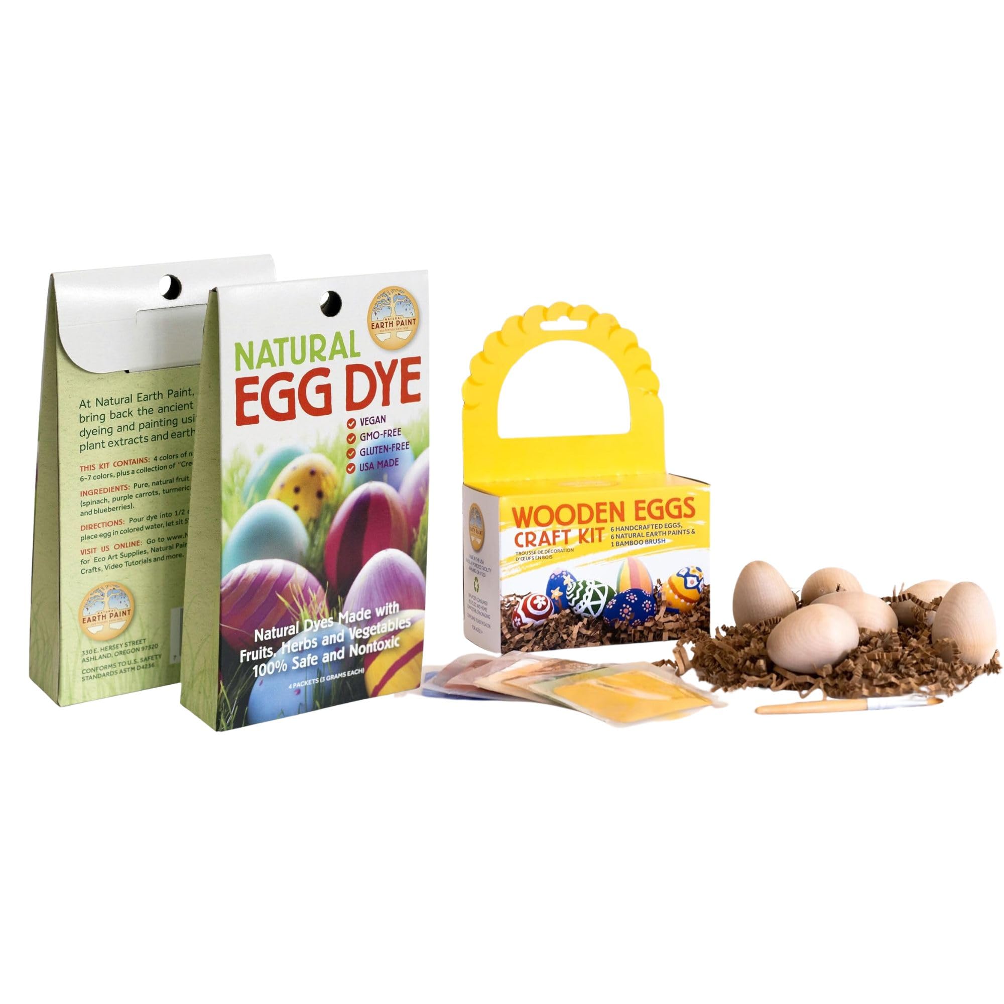 Natural Earth Paint Egg Dye Kit and Wooden Egg Kit - Non-Toxic and Eco-Friendly - Double The Easter Fun!