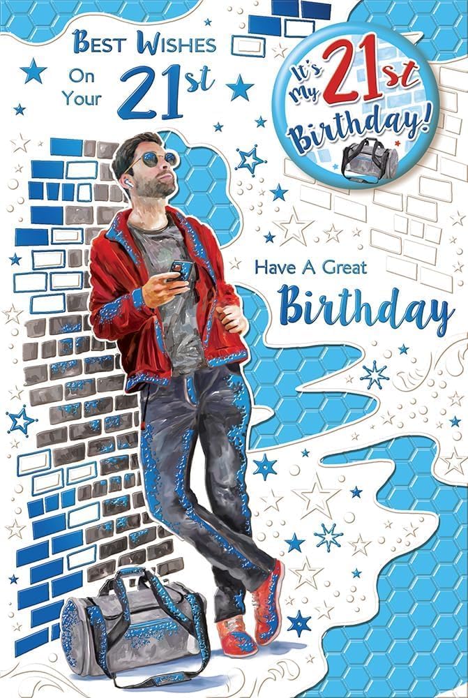 21st Birthday Card for Men Black & Gold Glitter Balloons Happy — free download